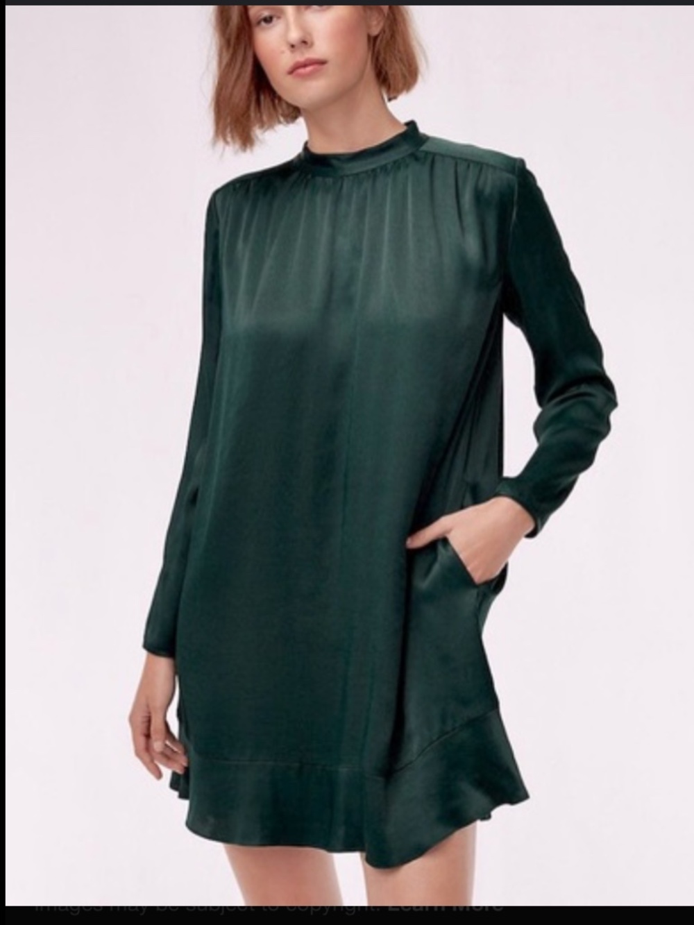 Little Moon Forest Green Long Sleeve Silky Shift Dress size Medium